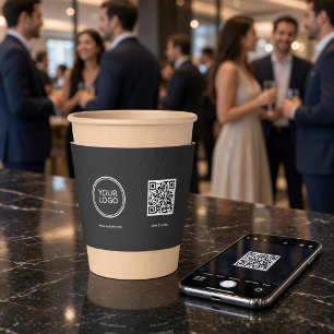 Title: Custom Business Logo QR Code Black Coffee Cup Sleeve