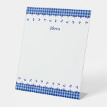 Title Customization Cherry Check Blue Pedestal Sign