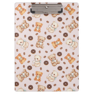 Title Cute Coffee and Donuts Bear Seamless Pattern Clipboard