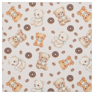 Title Cute Coffee and Donuts Bear Seamless Pattern Fabric