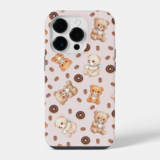 Title Cute Coffee and Donuts Bear Seamless Pattern iPhone Case (Back)