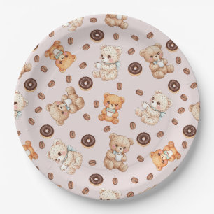 Title Cute Coffee and Donuts Bear Seamless Pattern Paper Plates