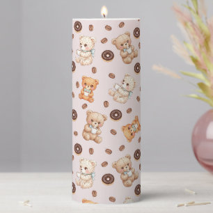 Title Cute Coffee and Donuts Bear Seamless Pattern Pillar Candle