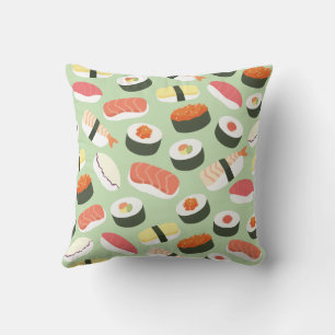 Title: Cute Japanese Sushi Seamless Pattern Throw Pillow