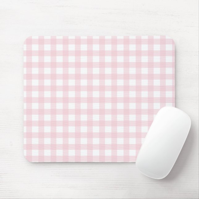 Title: Cute Pink Gingham Checkered Mouse Pad (With Mouse)