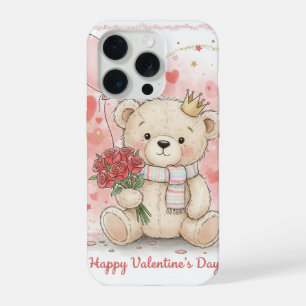 Title: Cute Teddy Bear with Roses Happy Valentine’ iPhone 15 Pro Case