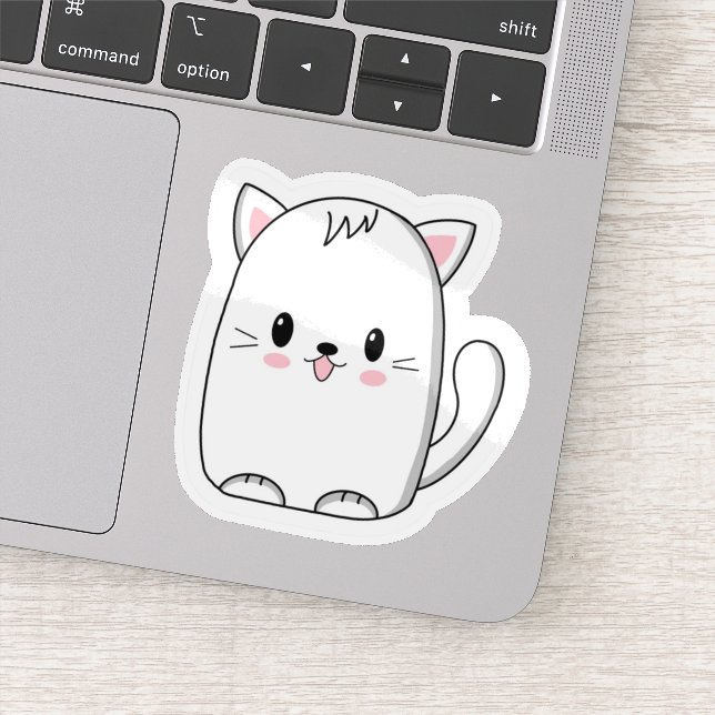 Title: Cute White Kawaii Cat Sticker - Minimalist  (Detail)