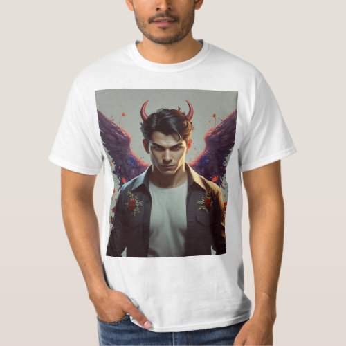 Title Dark Elegance Male Devil Angel T_Shirt