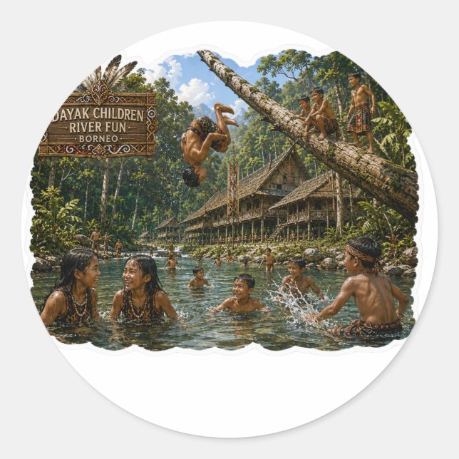 TITLE DAYAK CHILDREN RIVER FUN BORNEO STICKER (Front)