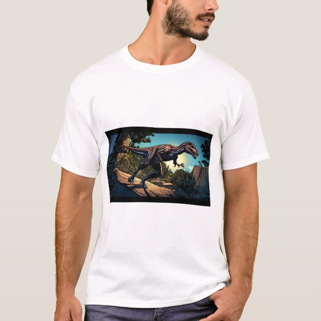 Title: Dinosaur Stroll Through the Jungle T-Shirt (Front)