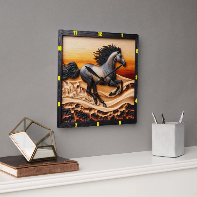 Title: Dune Sprint: Personalized Arabian Charred  Square Wall Clock (Office)