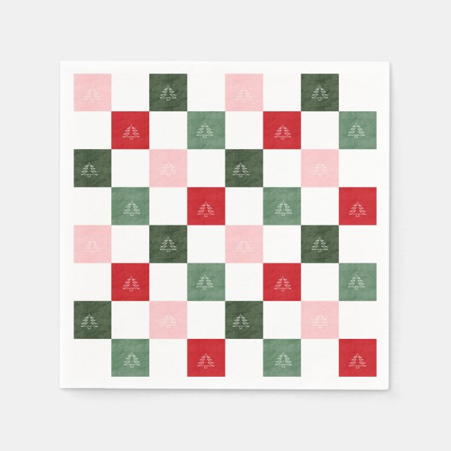 Title  Evergreen Tree Checkered Pattern | Rustic C Napkins (Front)