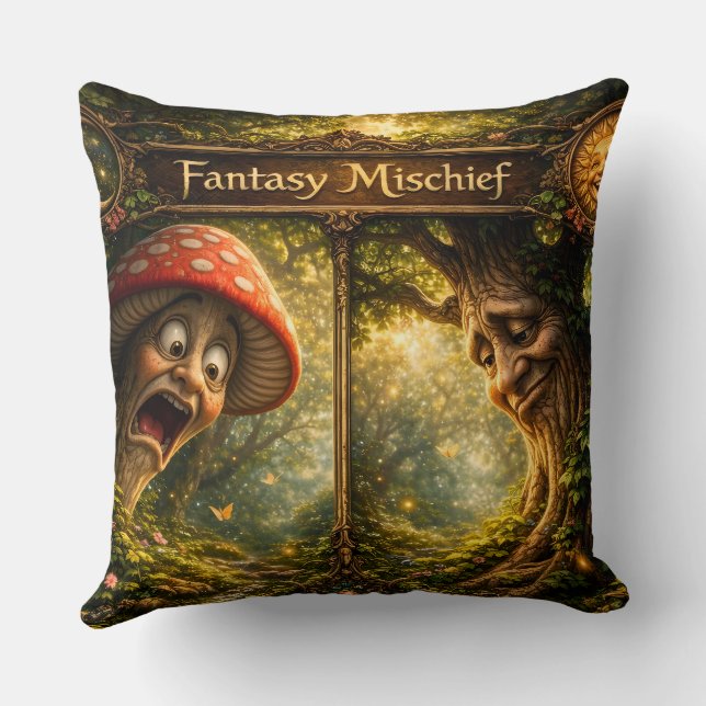 Title fantasy mischief enchanted throw pillow (Back)