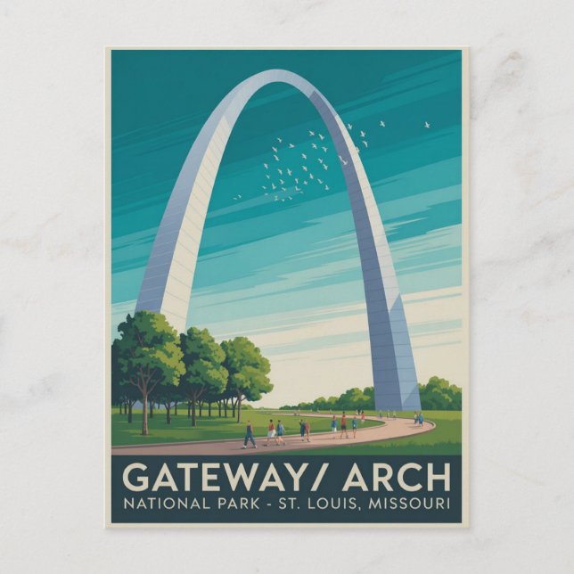 Title: Gateway Arch St. Louis Vintage Travel Poste Postcard (Front)