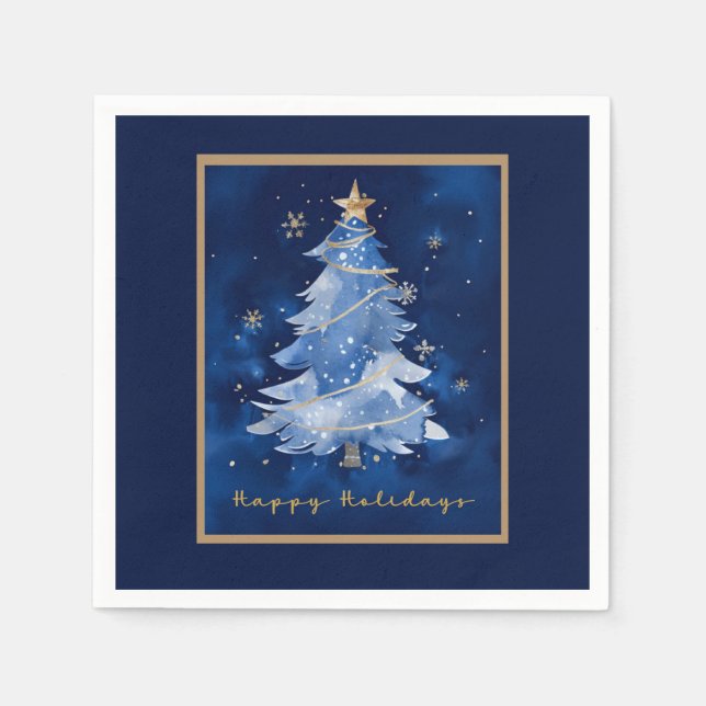 Title: Happy Holidays Elegant Navy Gold Christmas  Napkins (Front)