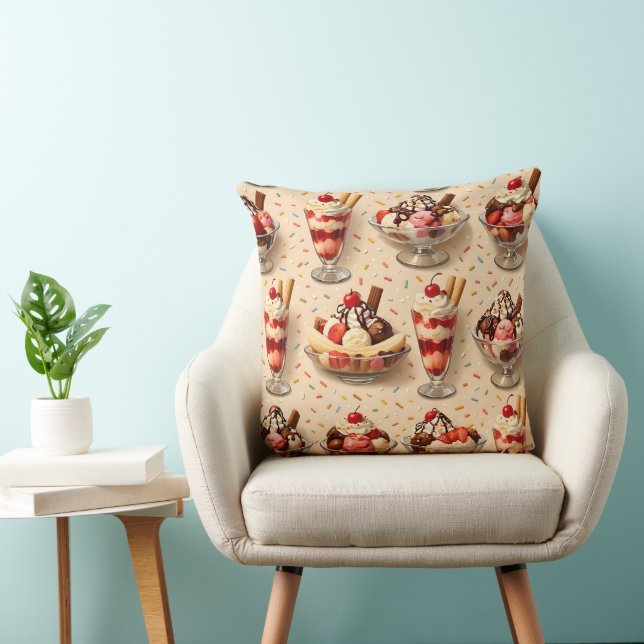 Title indulgence ice cream sundae and banana split throw pillow (Chair)