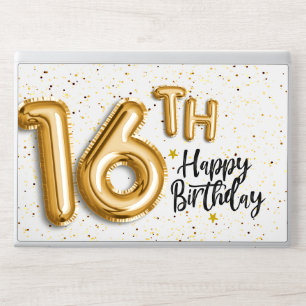 Title Luxury Gold Sweet 16 Birthday Balloon Celebr HP Laptop Skin