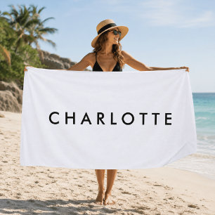 Title Modern Personalized White Name Beach Towel