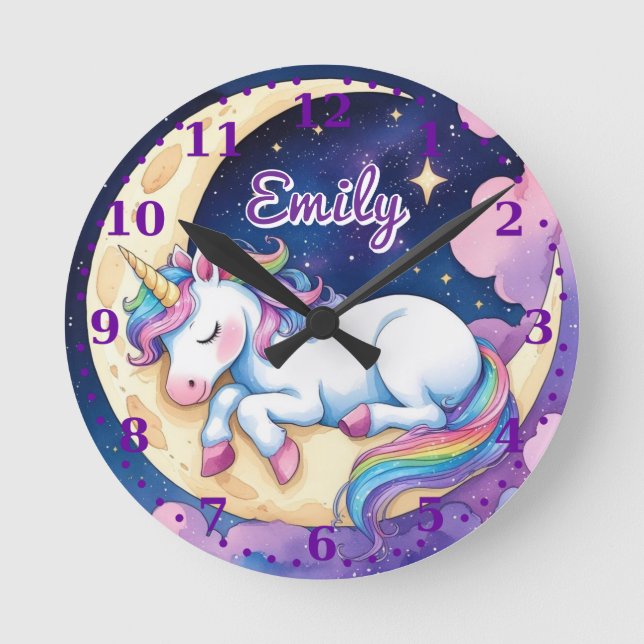 Title: Moon Unicorn Wall Clock – Editable Name (Front)