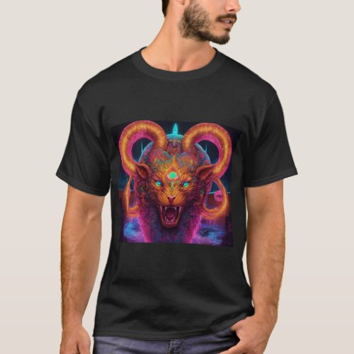 Title Neon Majesty Geometric Lion Head T_Shirt 