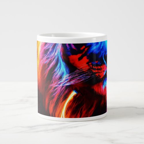 Title Neon Roar Geometric Lion Head mug Giant Coffee Mug