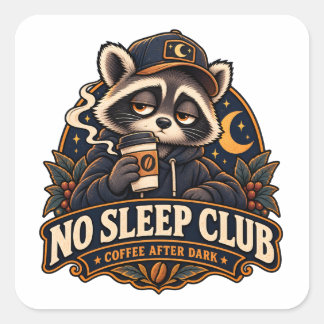 Title: No Sleep Club Coffee After Dark Raccoon Square Sticker