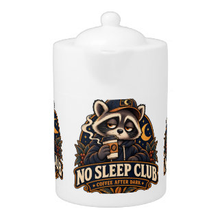 Title: No Sleep Club Coffee After Dark Raccoon Teapot