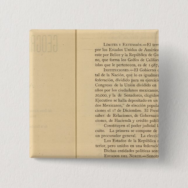 Title Page of 1874 Mexico Atlas Pinback Button (Front)