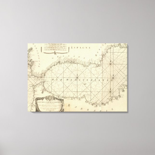 Title Page of the Mediterranean Sea Map Canvas Print (Front)