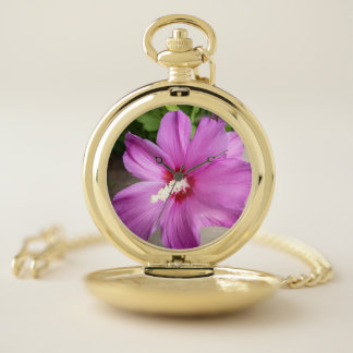 Title Pink Hibiscus Flower Floral Pocket Watch
