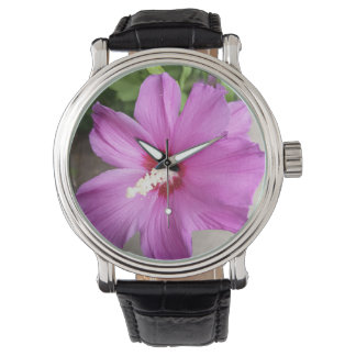 Title Pink Hibiscus Flower Floral Wrist Watch for