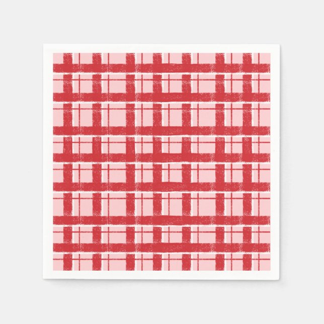 Title  Pink & Red Textured Plaid Pattern | Classic Napkins (Front)