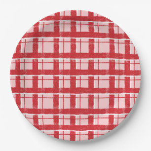 Title Pink & Red Textured Plaid Pattern Classic Paper Plates