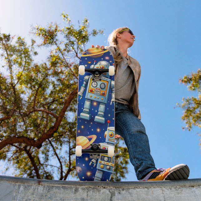 Title retro space Galactic voyage custom skateboar Skateboard (Outdoor 1)