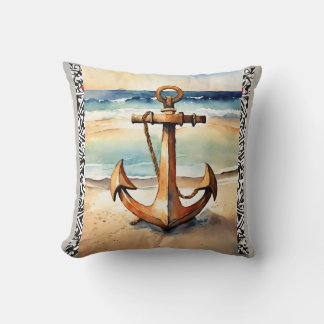**Title: "Romantic Anchor in Sand: Watercolor Pill Throw Pillow