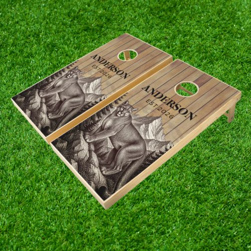 Title Rustic Mountain Lion Wilderness Personalize Cornhole Set
