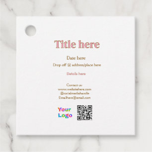 title scan QR contact logo here place date busines Favor Tags