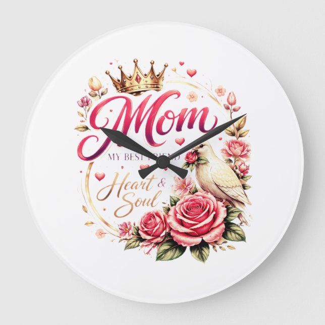 🌸 Title (SEO + Trending) Mom Crown Rose Design –  Large Clock (Front)