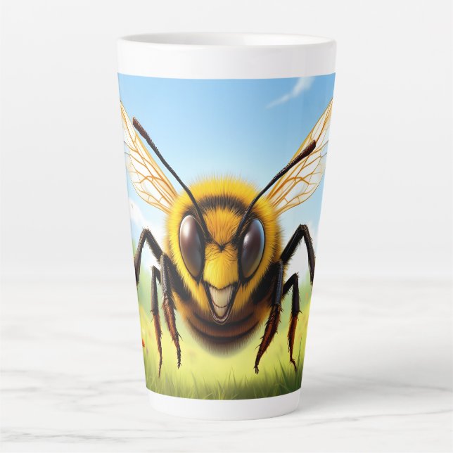 Title: Smiling Bumblebee Illustration Latte Mug (Front)