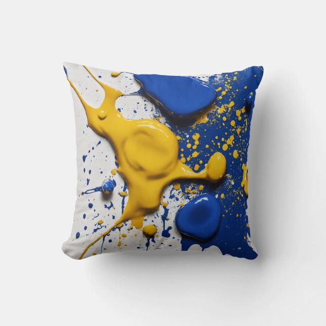 **Title:** "Spattered Paint: Blue Bliss" Throw Pillow (Front)