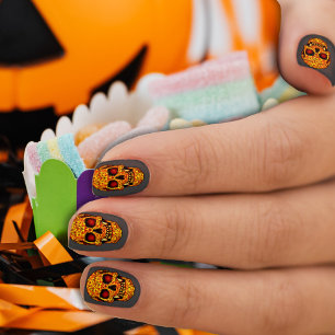 Title Spooky Fiery Gold Skull Black Halloween Minx Nail Art