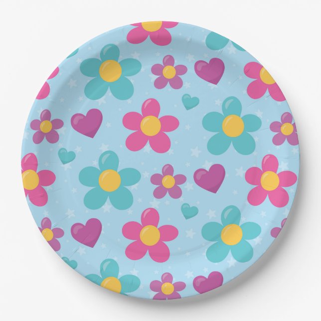 Title: Star-Dusted Blooms Tableware Paper Plates (Front)