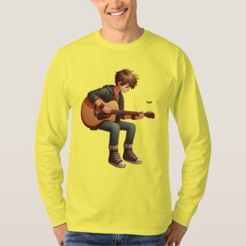 Title Strumming Dreams A Boy and His Guitar T_Shirt