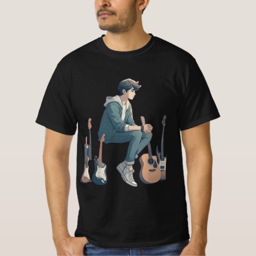 Title Strumming Dreams A Boy and His Guitar T_Shirt
