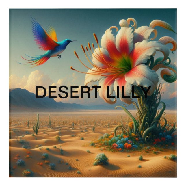 Title: 🎨 Stunning Desert Lilly with a Bird Acrylic Print (Front)