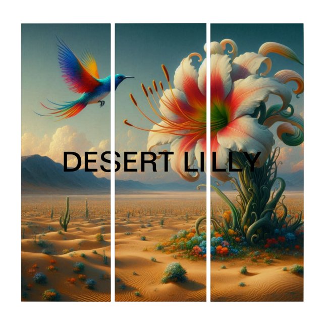 Title: 🎨 Stunning Desert Lilly with a Bird Triptych (Front)