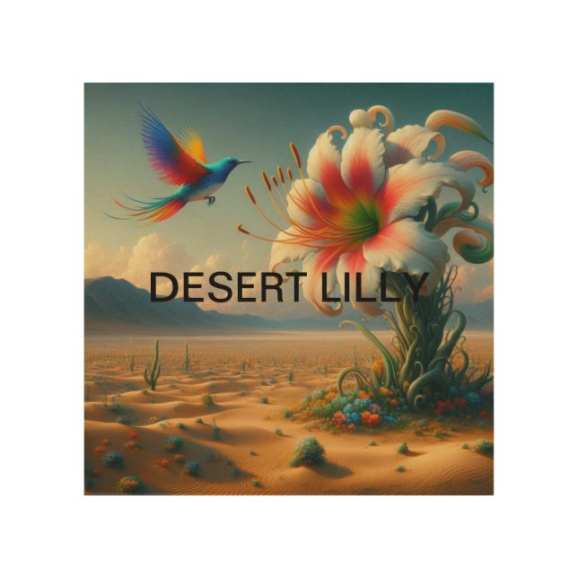 Title: 🎨 Stunning Desert Lilly with a Bird Wood Wall Art (Front)