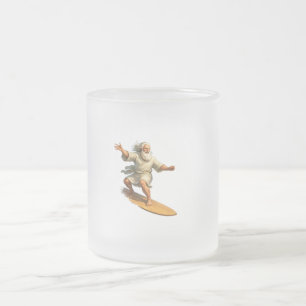 Title surfing Moses funny biblical art frosted gla Glass Coffee Mug