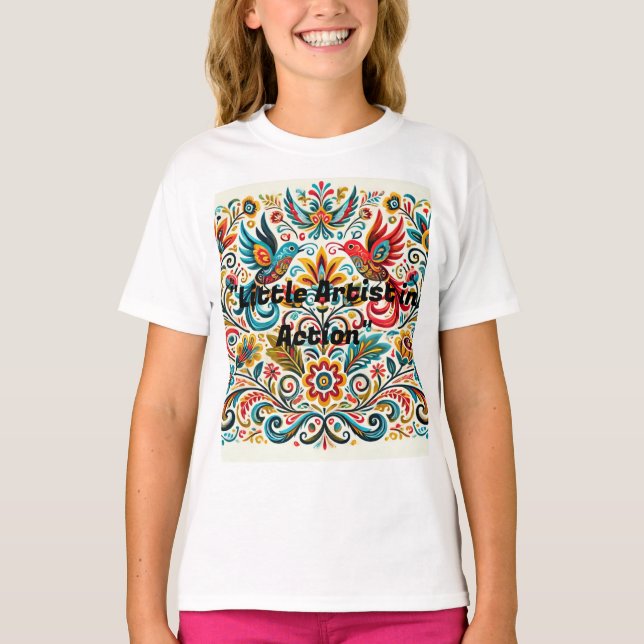 Title: Vibrant Folk Art Floral Pattern T-Shirt (Front)