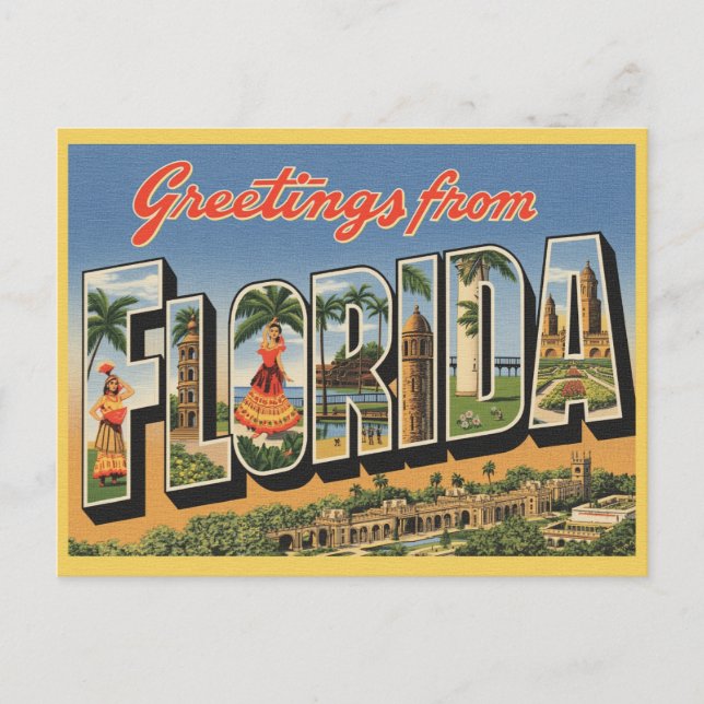  Title Vintage "Greetings from Florida" Postcard (Front)